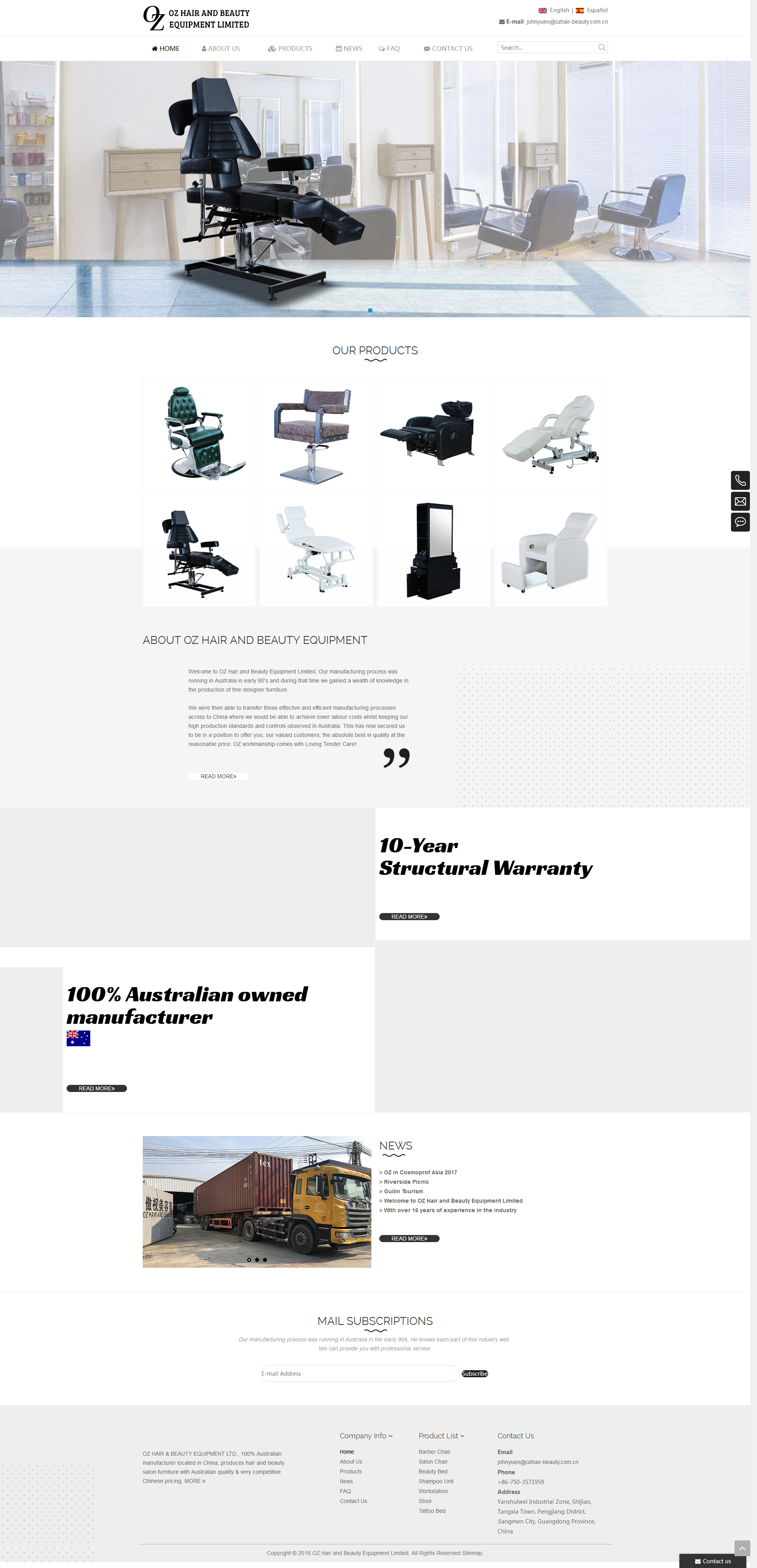 广东美容美发家具英语、西班牙语外贸网站设计案例-山东支点电商