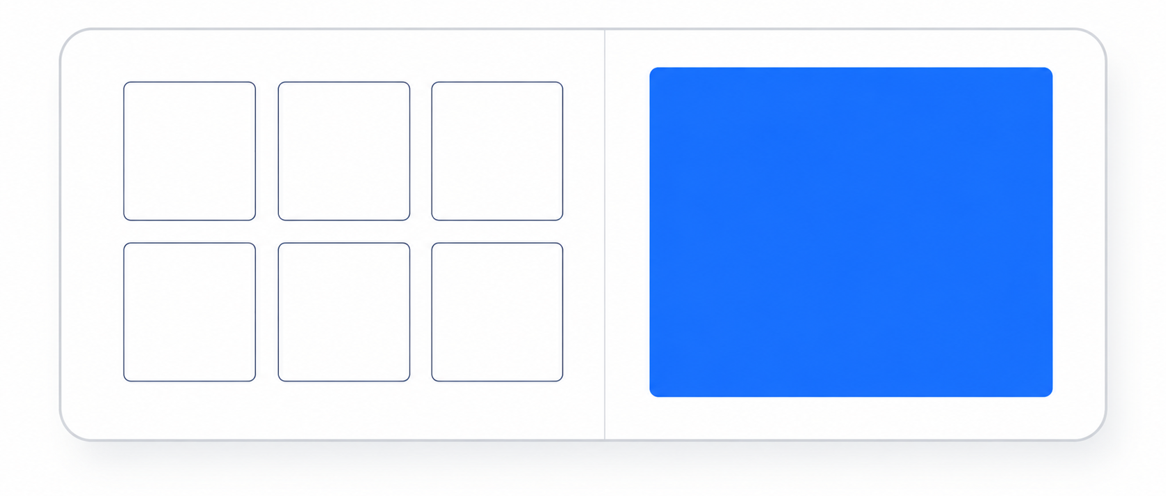 one wide panel split into a dense grid on the left and a single large square on the right