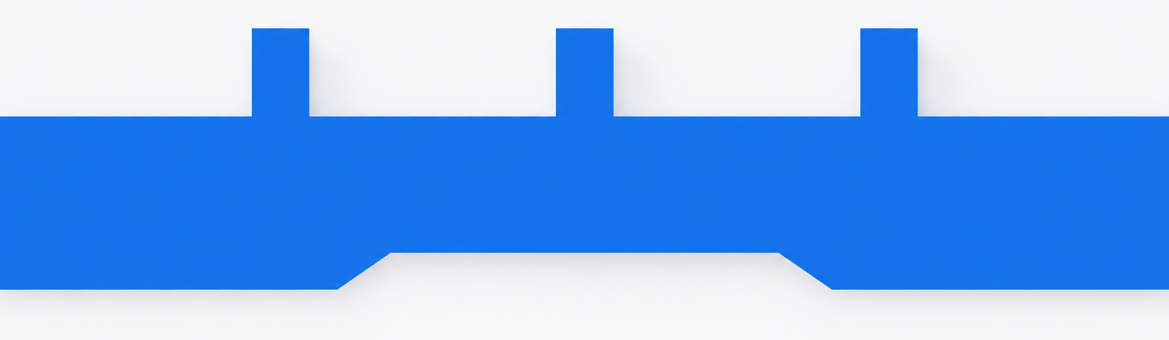 a wide blue band with three bars on top and a notch cut out of its bottom edge