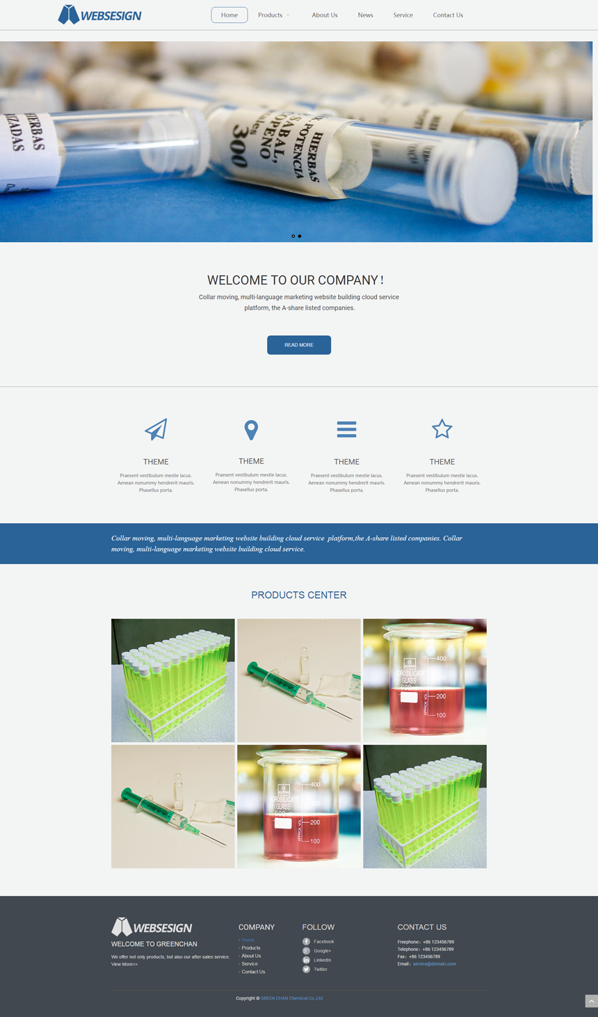 英文蓝色化工医疗网站建设模板