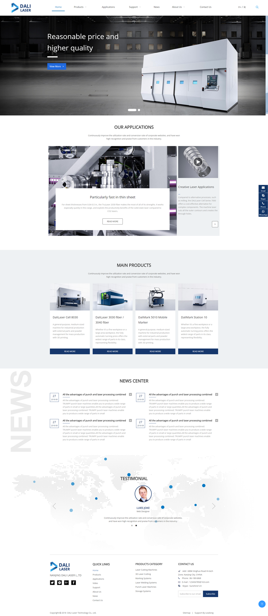 英文蓝色机械五金网站建设模板