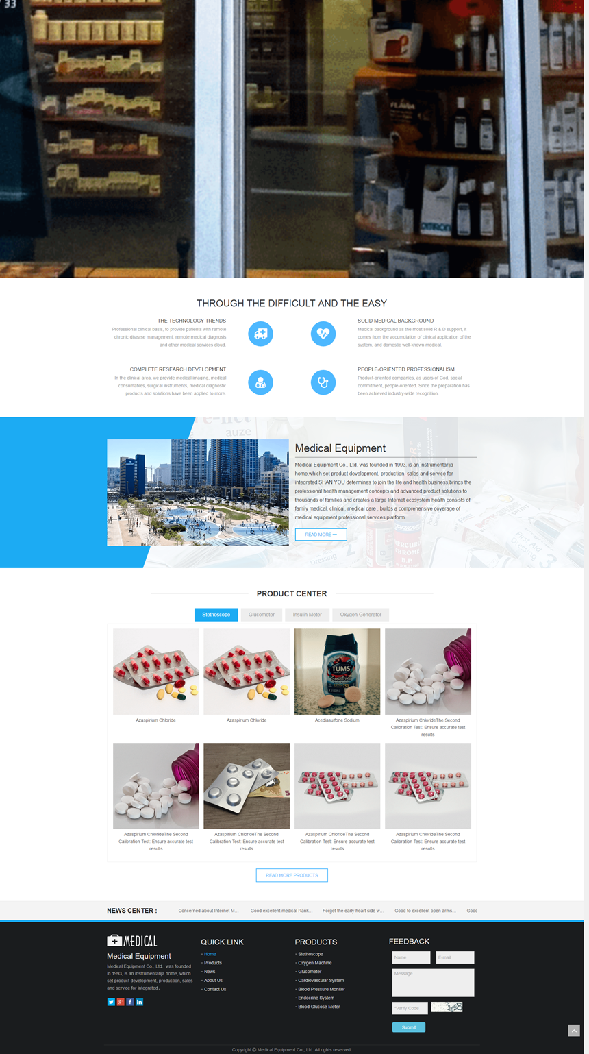 英文白色化工医疗网站建设模板
