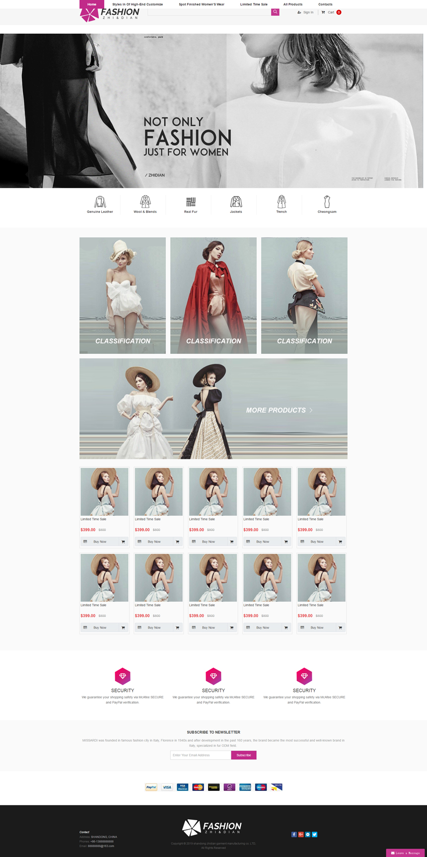 英文白色服装鞋帽B2C网站建设模板