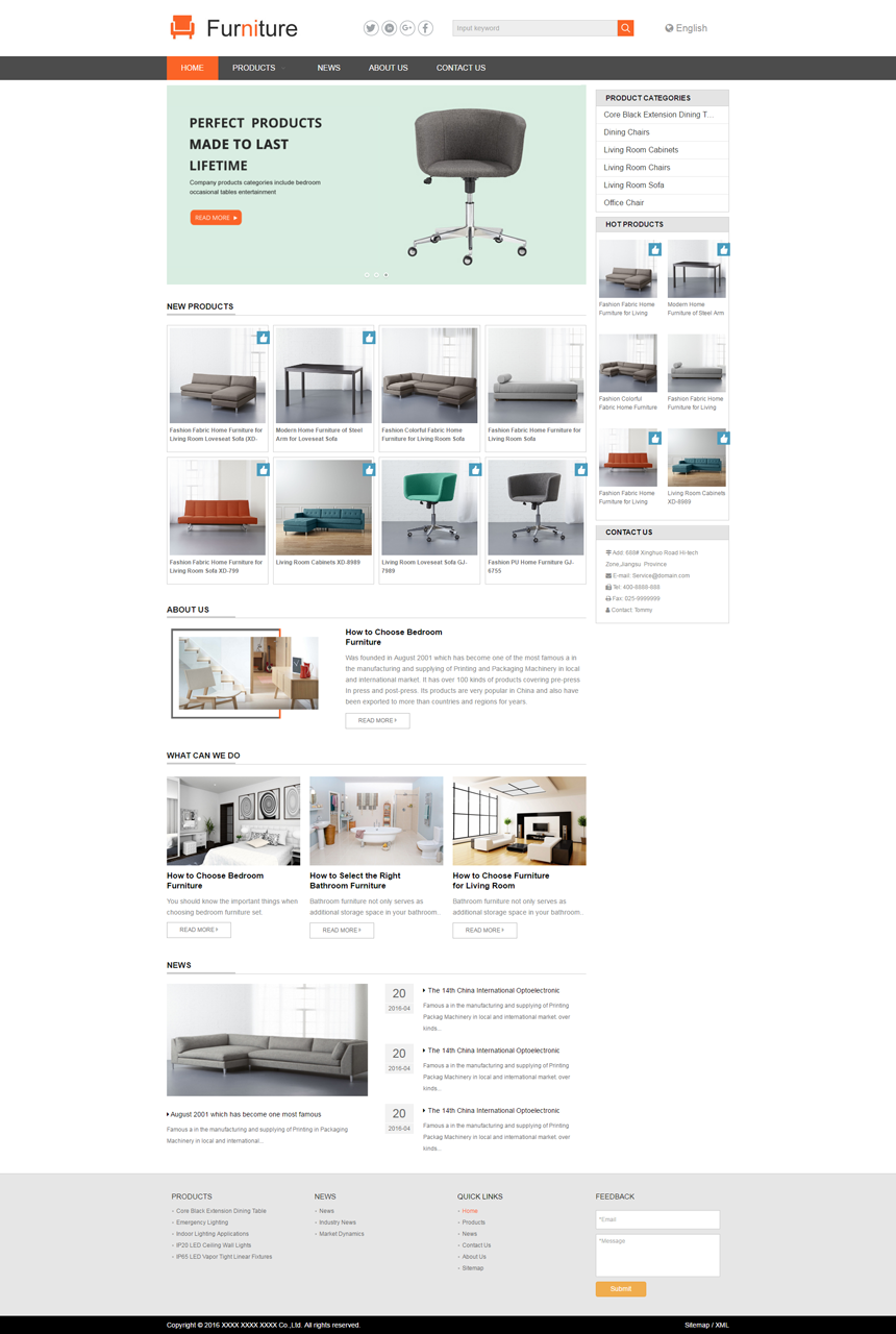 英文橙色家具家居网站建设模板
